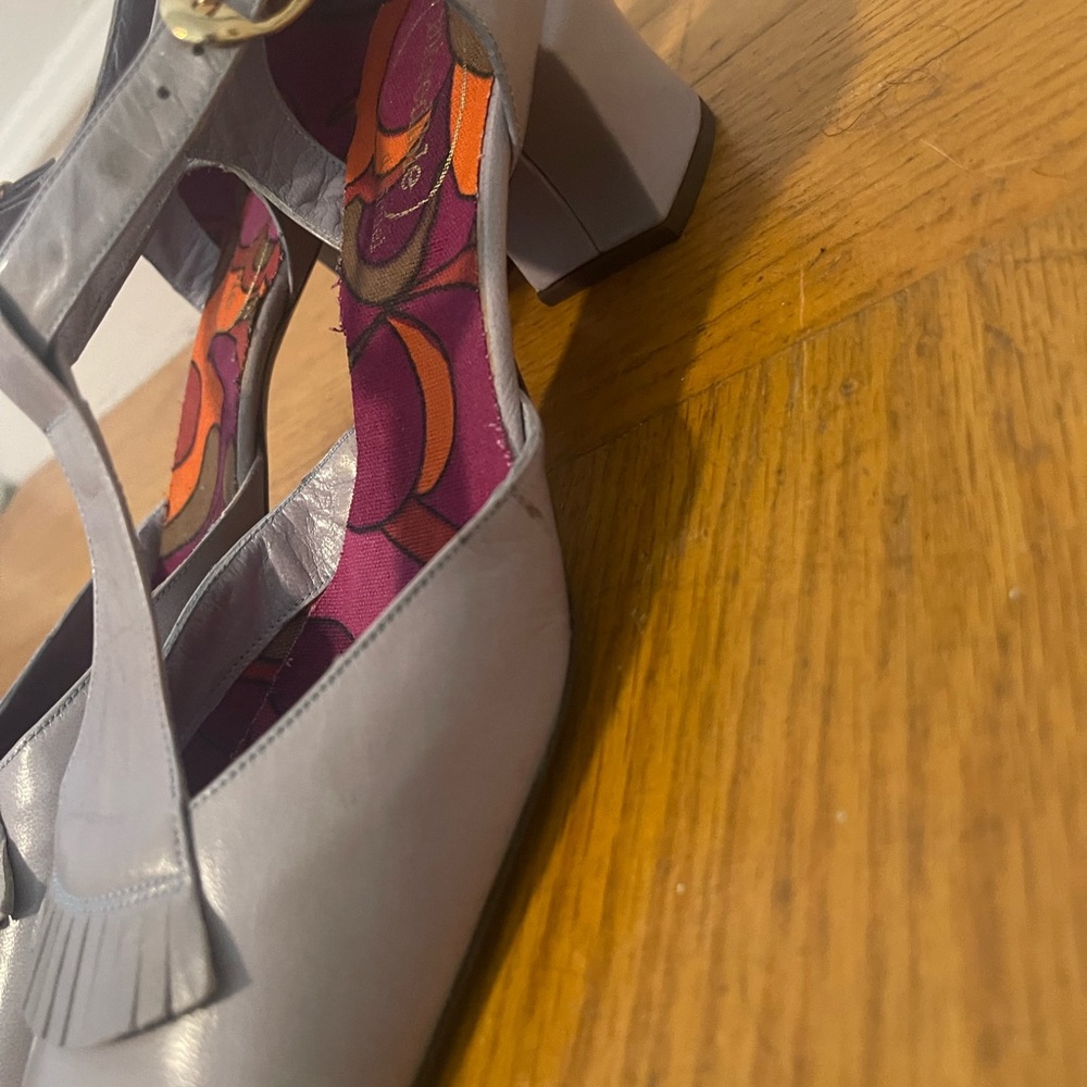 Women's T-Strap Block Heel Pumps in Light Gray - Picture 2 of 7